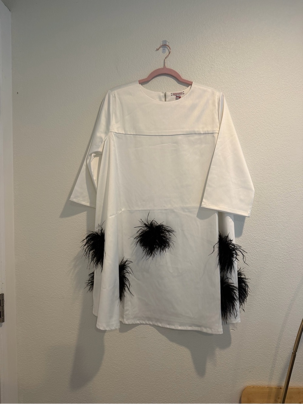 NWT Frances Valentine Edie Feather Mini Dress White Black M $498